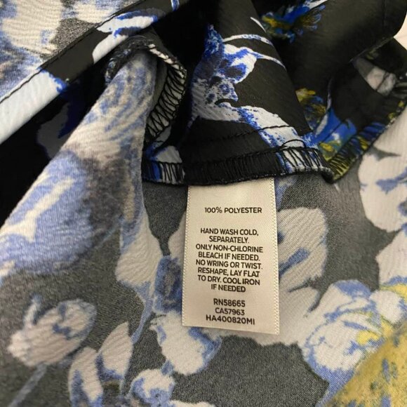 Halogen Floral Bright Blue Black V-Neck Sleeveless Blouse Top XS Polyester - Picture 10 of 12